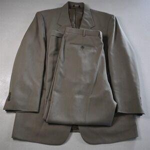 Vtg Y2K Boxy 2000s 42R 36x32 Beige Super 100s Wool Mens Jacket Pants Suit